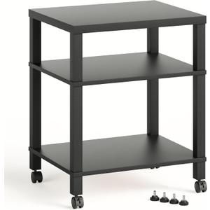 3-Tier Printer Stand with Wheels, Large Under Desk Rolling Cart for Office Storage, Heavy Duty Machine Stand with Adjustable Shelf, 22.04"x17.71"x26.54", Black