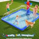 ODOSOLA 137x118'' Large Splash Pad for Kids 3-12 & Dogs, 2-in-1 Sprinkler Pad with Basketball Hoop/Ball Toss, Thickened Non-Slip Water Mat, Foldable Outdoor Summer Toy for Backyard/Pool/Beach