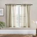 Rustic Curtains for Kitchen Window,Rod Pocket Linen Sheer Country Curtains for Short Windows,2 Panels Set,42 Inch Long,Tan