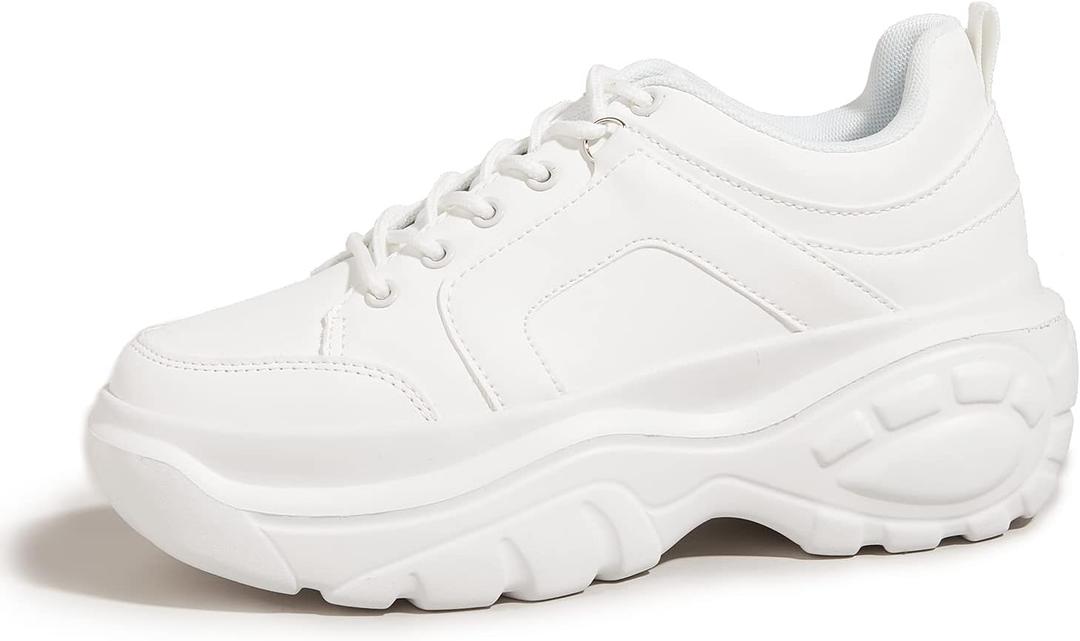 LUCKY STEP Women Chunky Platform Dad Colorblock White Neon Green Fuchsia Hologram Silver Casual Lace-Up Walking Sneakers (8.5)