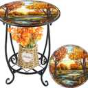 Cinnvoice Outdoor Side Table Round Small Mosaic Patio Accent Indoor End Plant Coffee Tea Table for Yard Patio Porch Garden Living Room, Bedroom(Fall Style,14 Inch)