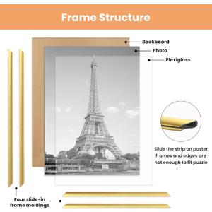 Upsimples 12×19 Picture Frame Gold, Scratch-Proof Poster Frame 12 x 16 for Photo Gallery - Slide-In Strip, Horizontal or Vertical Wall Mounting