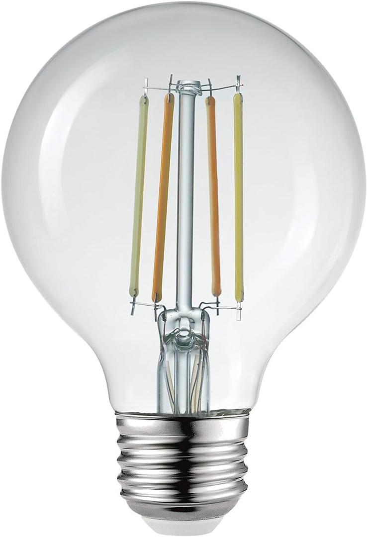 GLOBE Electric 34920 Wi-Fi Smart 5.5W (60W Equivalent) Straight Filament Tunable White Clear LED Light Bulb, No Hub Required, Voice Activated, 2000K - 5000K, Vintage Edison Style, G25 Shape, E26 Base (1 Count (Pack of 1))