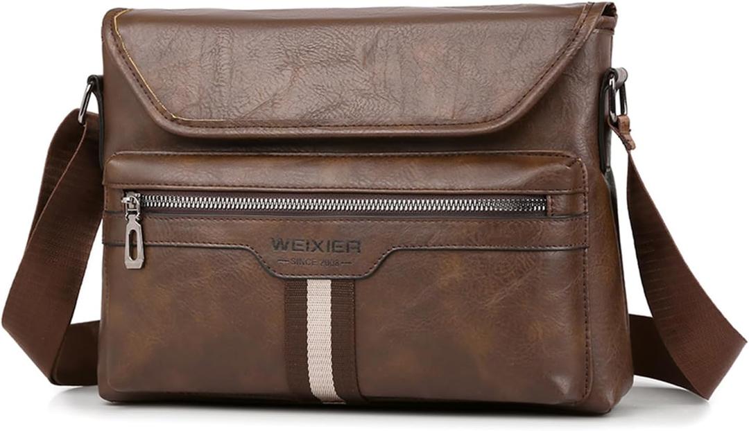 Zipper Buckle Leather Messenger Bag Crossbody Shoulder Bag Vintage Handle Bags | Zipper, Buckle, Leather, Vintage (C-dark Brown)