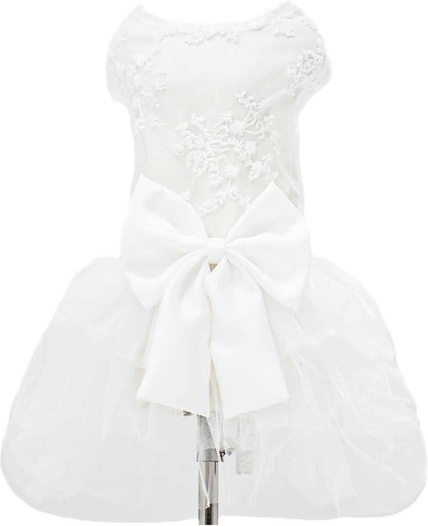 Dog Dress Wedding Outfits, Princess Lace Tutu Strappy Skirt for Female Puppy Small Medium Dogs Girl Cats Costume (Embroidery Dress, Large)