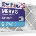 BNX TruFilter 12x24x1 Air Filter MERV 8 (6-Pack) - MADE IN USA – Dust & Pet Defense Electrostatic Pleated Air Conditioner HVAC AC Furnace Filters for Dust, Pet, Mold, Pollen MPR 600 – 700 & FPR 5