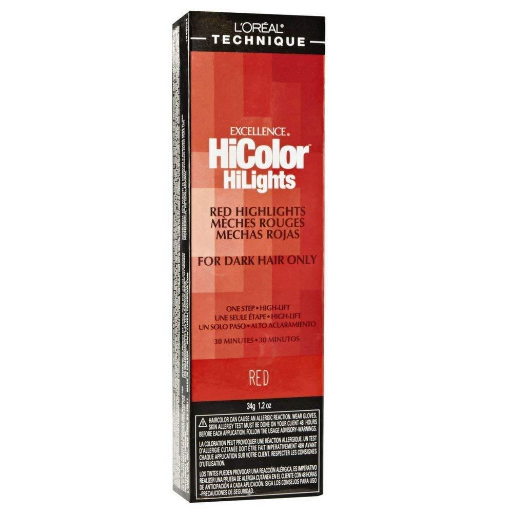 L'Oral Technique HiColor Red HiLights Permanent Hair Color for Dark Hair | Intense Red Highlights | No Pre-Lightening Required | Rich, No-Drip Creme | Quick Processing Time | Red