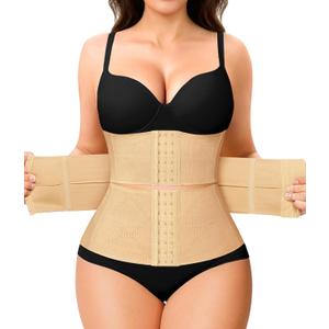 Nebility Waist Trainer for Women Corset Shapewear Tummy Control Segmented Waist Cincher Postpartum Faja Body Shaper (Small, Beige)