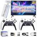 Wireless Retro Game Console Built-in 20000+ Games and 23 Emulators, 2025 New Plug & Play Retro Gaming Console with 4K Output & Dual 2.4G Controllers, Nostalgic Game Console Stick White