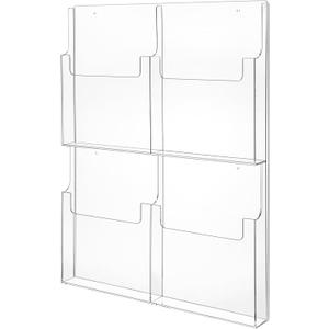 Barydat 4 Pocket Acrylic Brochure Holder Wall Mount Clear Pamphlet Holder Plastic Trifold Multi Flyer Rack Magazine Display Stand Wall Hanging Organizer for Office Menu Advertise(11.8 x 8.78 Inch)