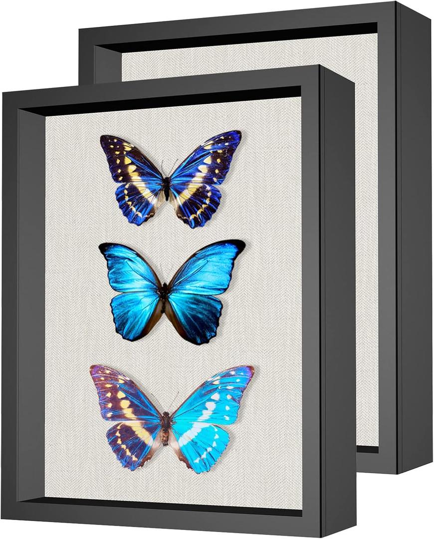2 Packs 11x14 Shadow Box Frame with Linen Back - Sturdy Rustic Memory Display Case of Flower, Pictures, Medals and More, Black