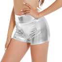 Women's Metallic Booty Shorts Shiny High Waisted Rave Bottoms for Dance Festival (Silver, Small)