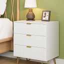 White Dresser for Bedroom, Modern Fluted 3 Drawer Dresser with Storage, Dresser Chest of Drawers with Gold Handles for Bedroom, Living Room, Closet, Hallway, 15.8" D x 23.6" W x 27.6" H