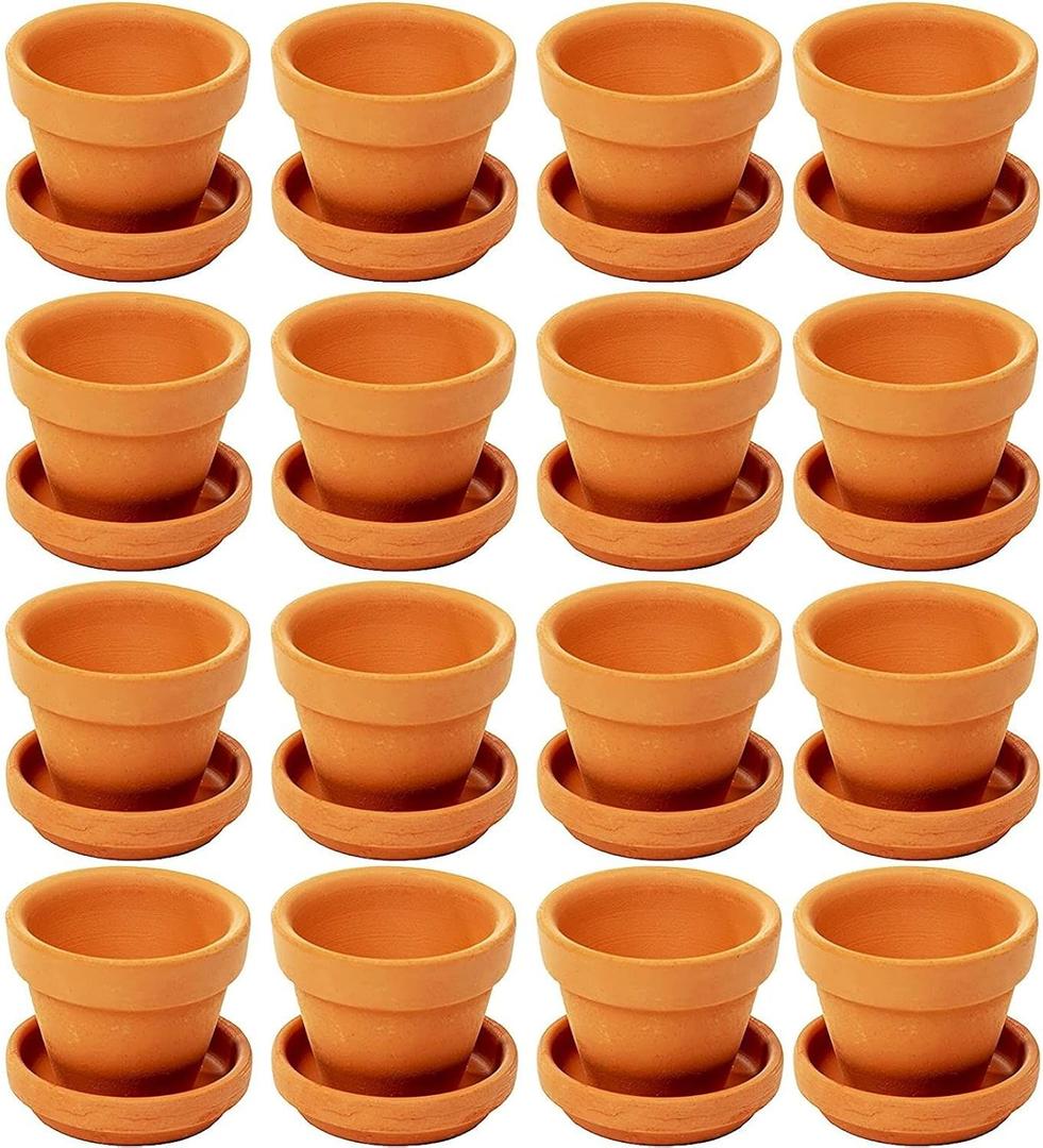 Juvale 2-Inch 16-Pack Mini Terracotta Pots with Saucers & Drainage Hole - Paintable Clay Succulent Pots for Flowers, Cactu, Plants, Garden Nursery & Wedding Decor with Plant Saucer