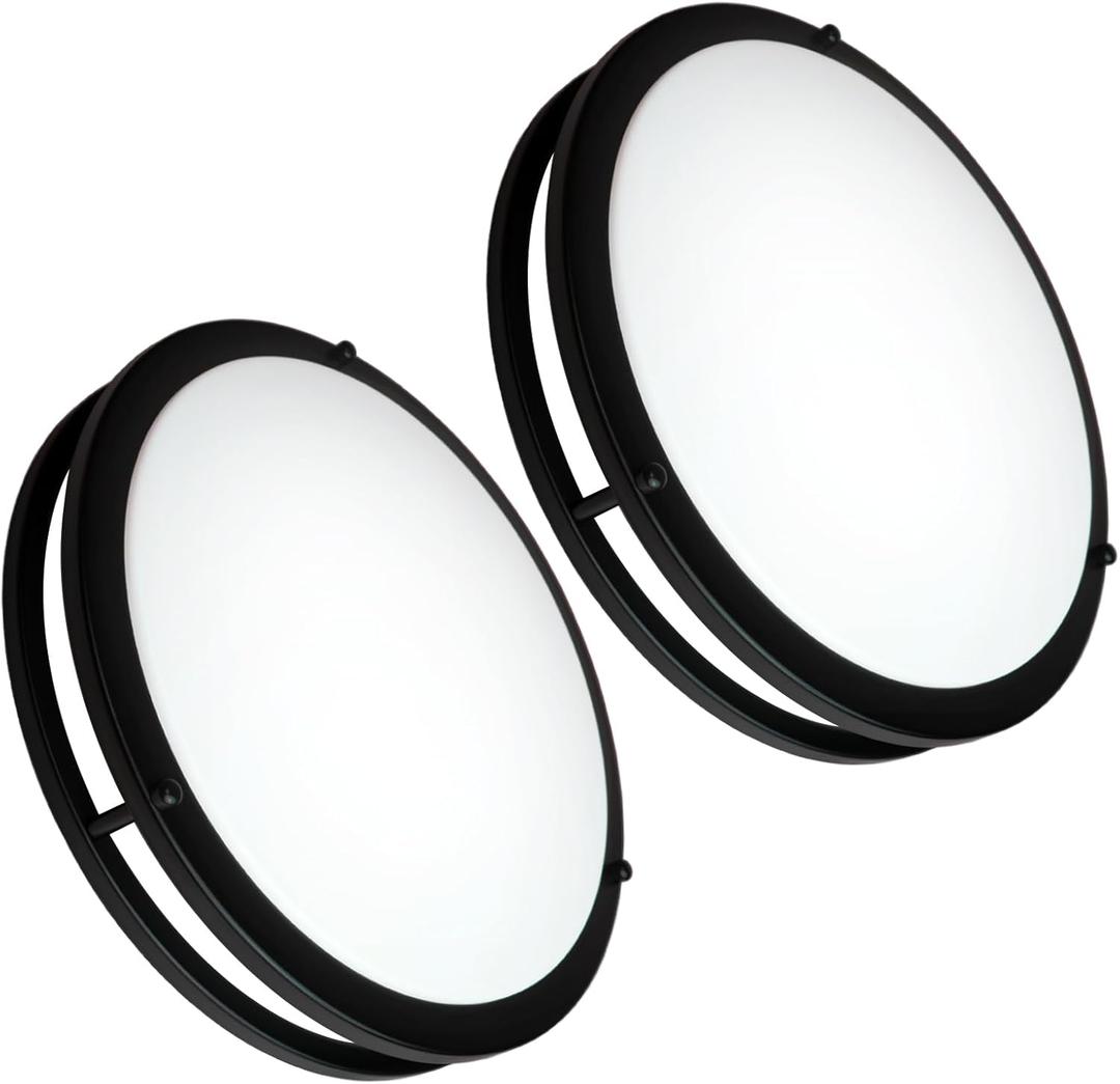 OOWOLF 2-Pack 36W 13inch LED Flush Mount Ceiling Light Fixture Dimmable Matte Black, Easy to Install LED Ceiling Lamp Fixture Without Flicker, Super Bright 3600LM 5000K Daylight White
