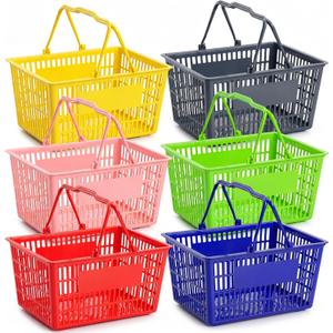 Mumufy 6 Pack Plastic Shopping Baskets with Handles Bulk 15.3x11.4x8''