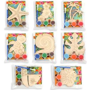 Saypacck 24 Pcs Party Favors Wooden Painting Craft Kits Birthday Party Supplies with Organza Bag for Goodie Bags Fillers Adult Thank You Gifts(Hawaii)
