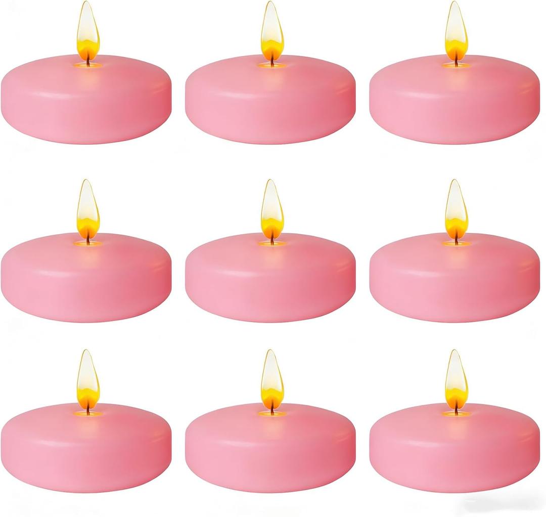 Pink Floating Candles 3 inch 9 Pack - Floating Candles for centerpieces - Wedding Decor - Burning Time 8-10 Hours