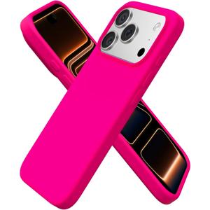 ORNARTO Compatible with iPhone 17 Pro Case 6.3", Slim Liquid Silicone 4 Layers Full Covered Soft Gel Rubber Shockproof Cover, Protective Phone Case for iPhone 17 Pro-Hot Pink
