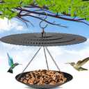 7.7" Metal Bird Feeder Hanging Outdoor, Small Bird Feeder with Squirrel Baffle, Bird Feeder Cover Shield Umbrella Weather Guard, Black (1 pack)