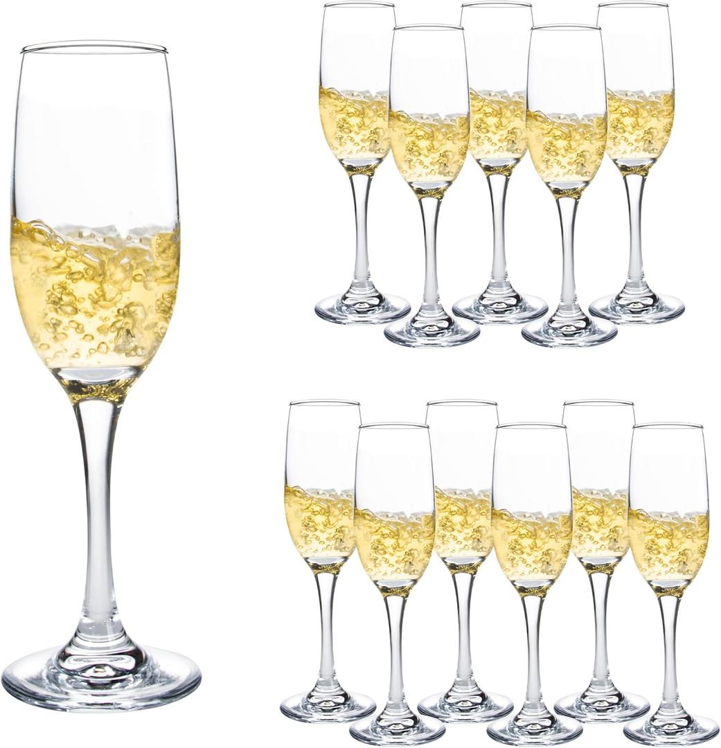 Glass Champagne Flutes Set of 12, 6oz Classic Champagne Glasses, Sparkling Wine Glass, Champagne Flutes with Long Stem for Party, Wedding and Home - Clear