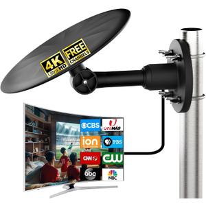 Outdoor TV Antenna for Smart TV, 360 Omni-Directional Digital HDTV Antenna, UHF VHF Reception for Roof, Attic & RV, Supports 4K 1080P OTA Local Channels, All-Weather Design, 32.8ft Coaxial Cable