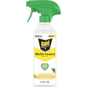 Raid Essentials Multi-Insect Killer Spray Bottle, Child and Pet Safe, for Indoor Use, Lemongrass Scent, 12 fl oz