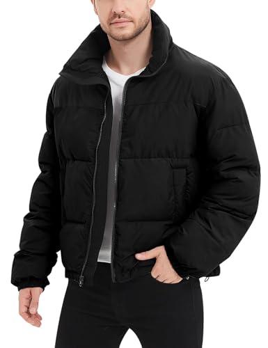 Flygo Men Puffer Jacket Winter Coats Water Resistant Long Sleeve Zip Up Lightweight Quilted Down Jackets (Black-M) Broken Zipper