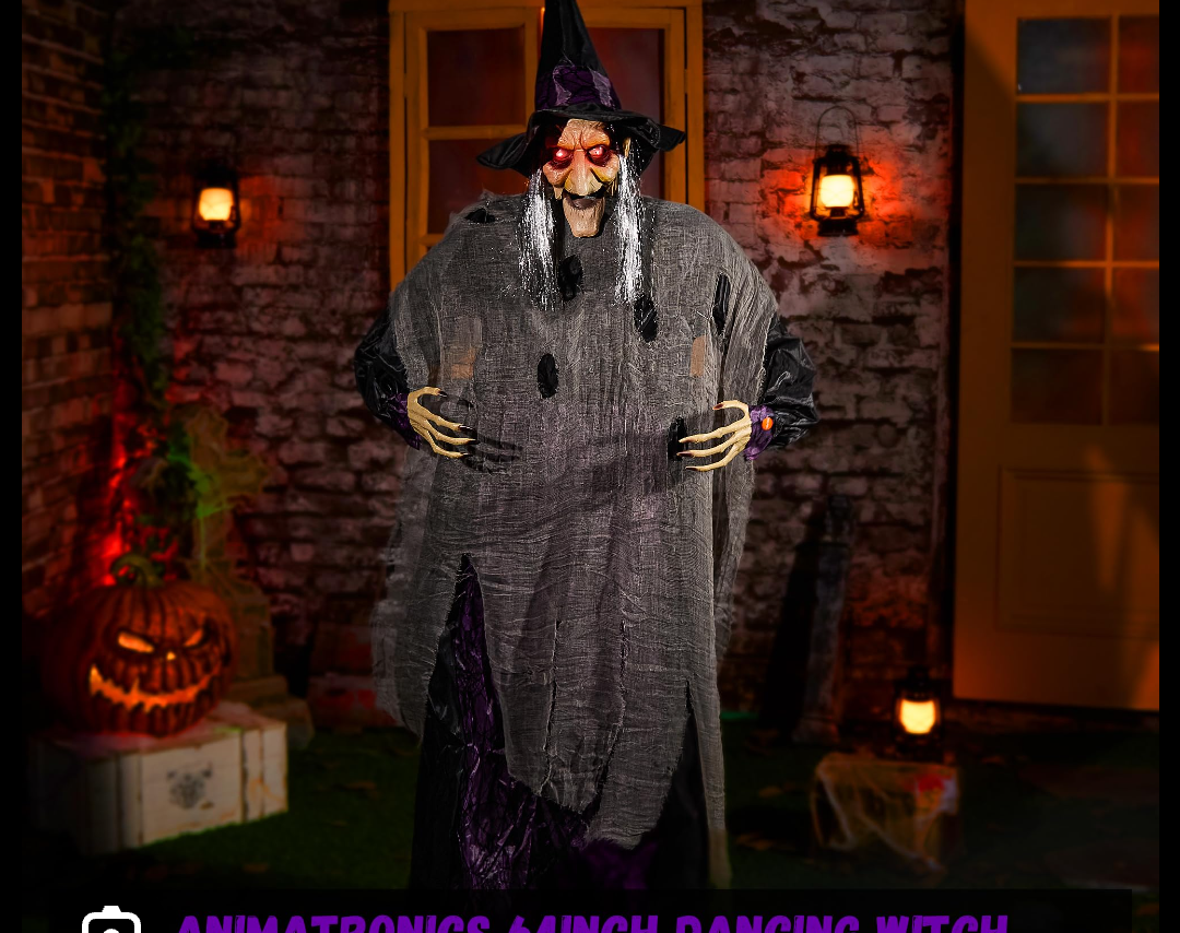 ELAMAS Animatronics 64 inch Dancing Witch Halloween Decorations - Sound Activated with Creepy Sound, Spooky Move, Light Up Eyes, Haunted House Scary Decor Horror Prop for Indoor, Outdoor, Yard Lawn