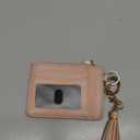 KNGITRYI Wallet Keychain Wristlet for Women,Slim RFID Credit Card Holder Purse Tassel Keychain Bangle Key Ring for Men Women (Pink)