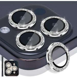Camera Lens Protector for iPhone 14 Pro & iPhone 14 Pro Max, Tempered Glass Lens Protector Aluminum Alloy Ring Camera Cover Fits for iPhone 14 Pro/iPhone 14 Pro Max (Glitter Silver)
