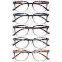 STASTEND 5 Pack Reading Glasses Blue Light Blocking for Women,Computer Readers with Spring Hinge (MulticolorC3, 3+multiplier_x)