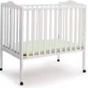 Delta Children Folding Portable Mini Baby Crib with 1.5-inch Mattress - Greenguard Gold Certified, White, 39"L x 25"W x 38"H