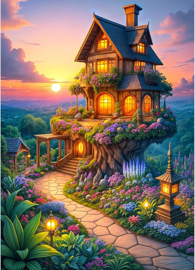 Puzzles for Adults 1000 Pieces, Jigsaw Puzzle for Adults, Fun Challenging Puzzle, Magic Fairytale Tree House Puzzles Game, Interlock Perfectly No Dust, Gifts for Easter Father's Day