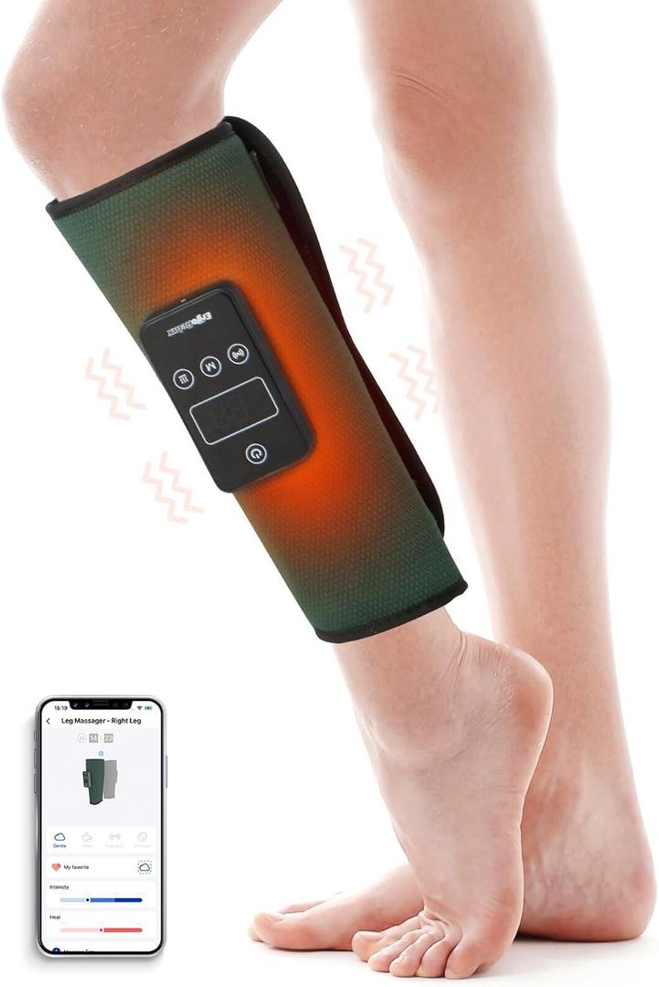 Cordless Leg Massager for Circulation and Pain Relief, Calf Massager with 4 Modes 3 Intensities 2 Heat Levels & App Control (Left)