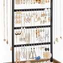 SONGMICS Jewelry Organizer, 4-Tier Earring Holder Organizer Stand with Base Tray, for Studs and Necklaces, Vintage, Christmas Gift, Wood Color and Black UJJS019B01