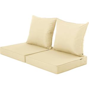 Outdoor Cushions for Patio Furniture, Fade Resistant Waterproof Deep Seat and Backrest Cushion Set for Chair Couch Swing, 24x24 Inch, Beige, Set of 2
