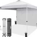EAGLE PEAK Pop Up Canopy Tent with 1 Sidewall, Easy Setup Event Tent, Outdoor Sun Shade, Wheeled Carry Bag, Stakes and Guy Ropes, Instant Canopy 10x10, White