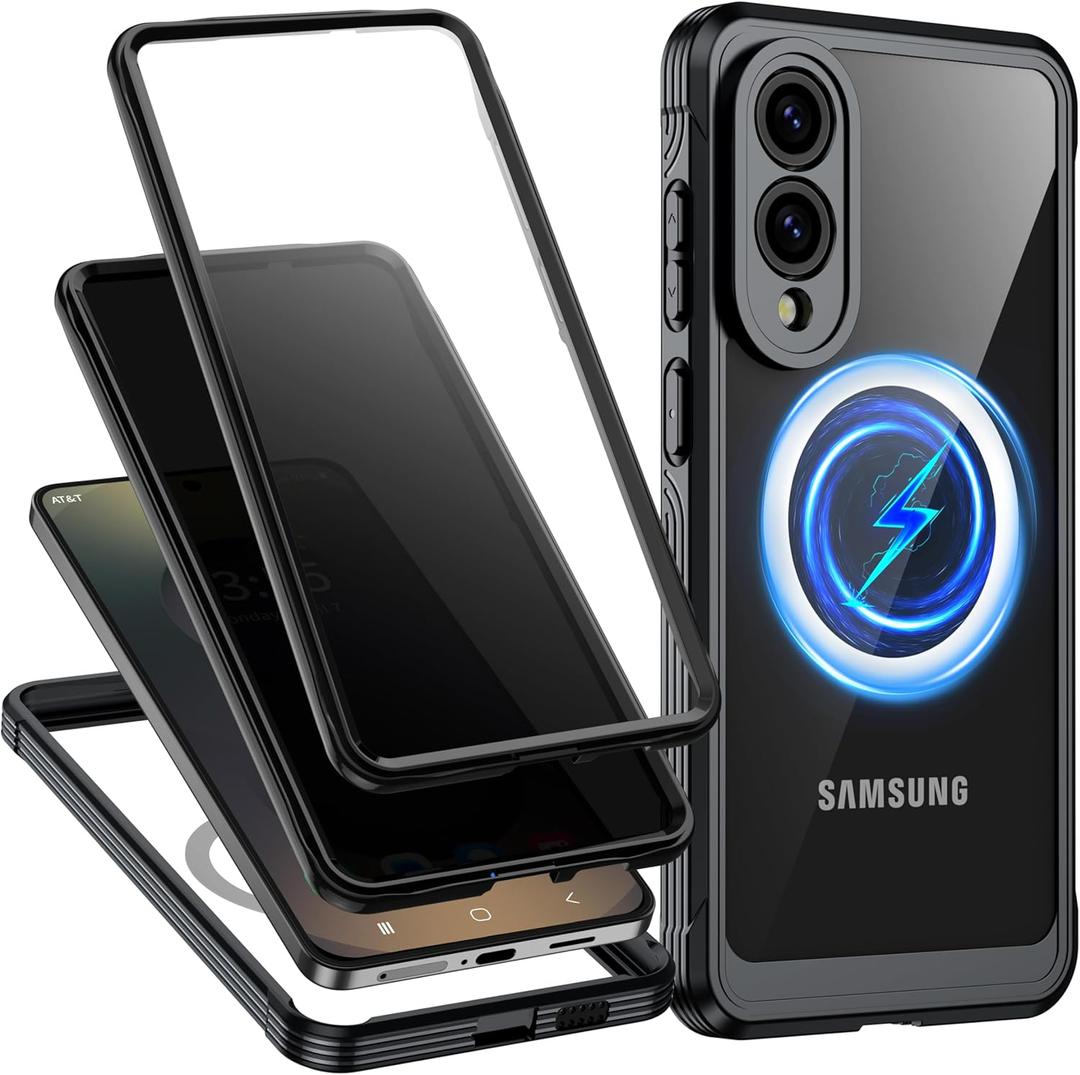Magnetic for Samsung Galaxy S25 Edge Case, Built-in 9H & Privacy Tempered Glass Screen Protector, [Military Grade Protection] Full Body Shockproof Anti Spy Phone Case for S25 Edge, Black