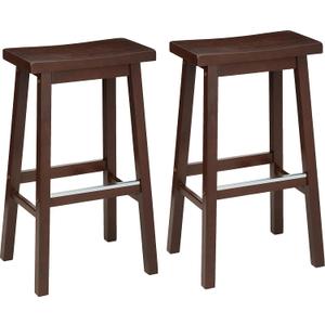 Amazon Basics Solid Wood Saddle-Seat Counter Height Bar Stools for Kitchen Island and Home Bar with Footrest, 29-Inch Height, Walnut, Set of 2