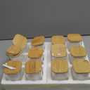 Pack of 12 Small Square Storage Jars with Stackable Square Wooden Lids, 150 ml Transparent Glass Storage Jars, Glass Containers with Lids and Labels for Various Spices, Cereal, Sweets