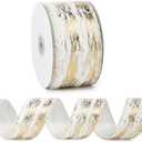 White and Gold Ribbon Wired 2.5 Inch X 10 Yards White Faux Fur Wired Ribbon for Christmas Tree,Topper Bows, Garlands and Wreaths, Gift Wrapping, DIY Crafts, Home Decor (Birch Bark,White)