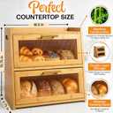 Gennua Kitchen Extra Large Bamboo Bread Box for Kitchen Countertop, Wooden Double Layer Breadbox Provides Double the Storage, Holds Multiple Loaves, Durable & Beautiful with Frosted Acrylic Panels