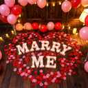 Roowest Marry Me Letters Light Proposal Decorations Set Includes 7 LED 6.3" x 5.5" Romantic Marry Me Sign and 1000 Rose Petals for Proposal Engagement Wedding Decor (Pink Light, Pink and Red)