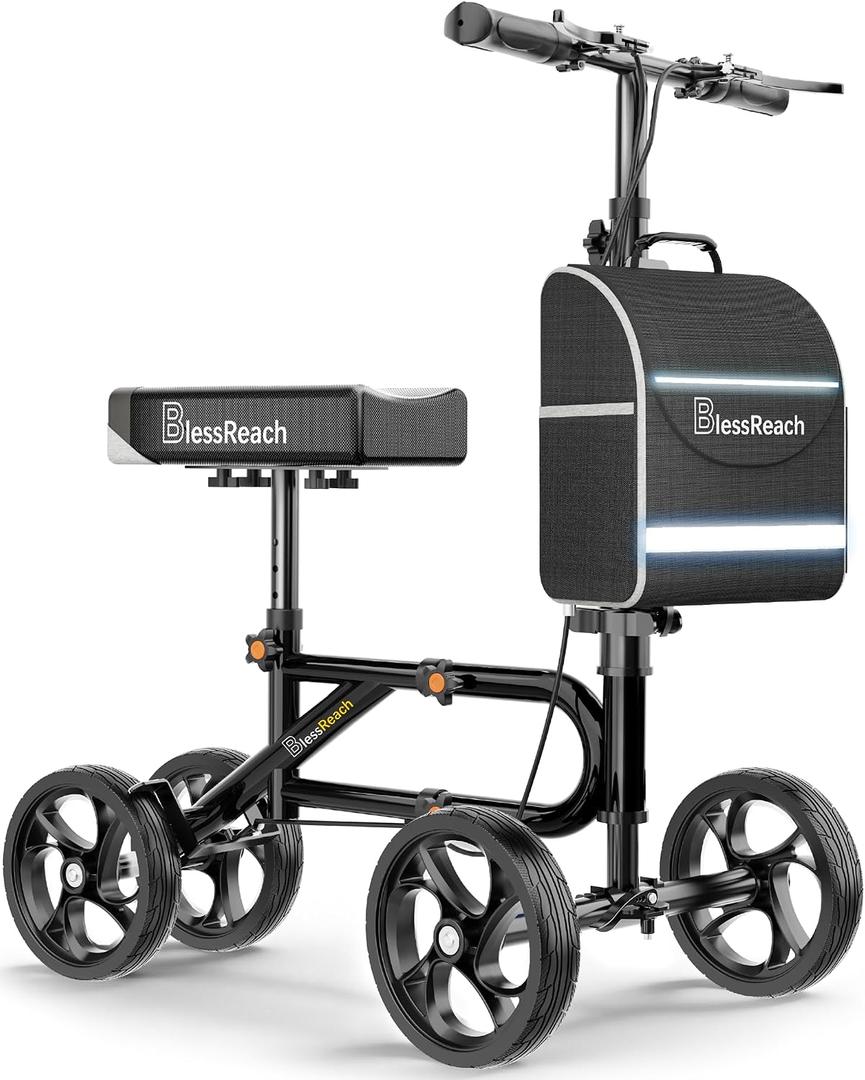 Economy Knee Scooter Steerable Knee Walker for Foot Injuries Compact Crutch Alternative with Dual Braking System (Black)