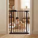 29-34 Inch Baby & Pet Gate - Black Metal, Pressure Mounted, Walk Through Safety Gate for Narrow Stairs & Doorways
