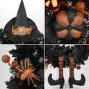 Halloween Wreath for Front Door 20" Tinsel Black Witch Wreath with Hat Legs and Orange Pumpkin for Fall Autumn Indoor Window Door Thanksgiving Halloween Decorations