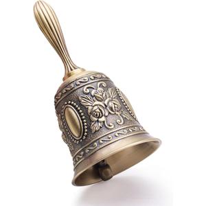 DomeStar Vintage Brass Hand Bell Loud Call Bell for Bedside, Dinner, Wedding, Christmas & Holiday Party
