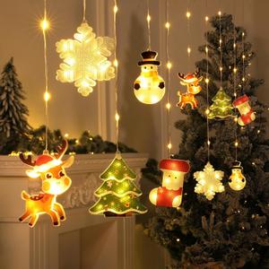 BLOOMWIN Window Lights Christmas Decor - 9.8ft LED Xmas Window Lights Indoor Curtain String Lights - 3D Hanging Christmas Novelty Decorations Bay Window Bedroom Snowflakes Snowman (Warm White)