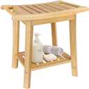 2-Tier Bamboo Shower Bench Small Shower Stool with Storage Shelf SPA Bathtub Shower Chair for Living Room Bedroom Bathroom, Natural